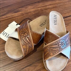 Myra Cowhide Women's Brown and Tan Sandals